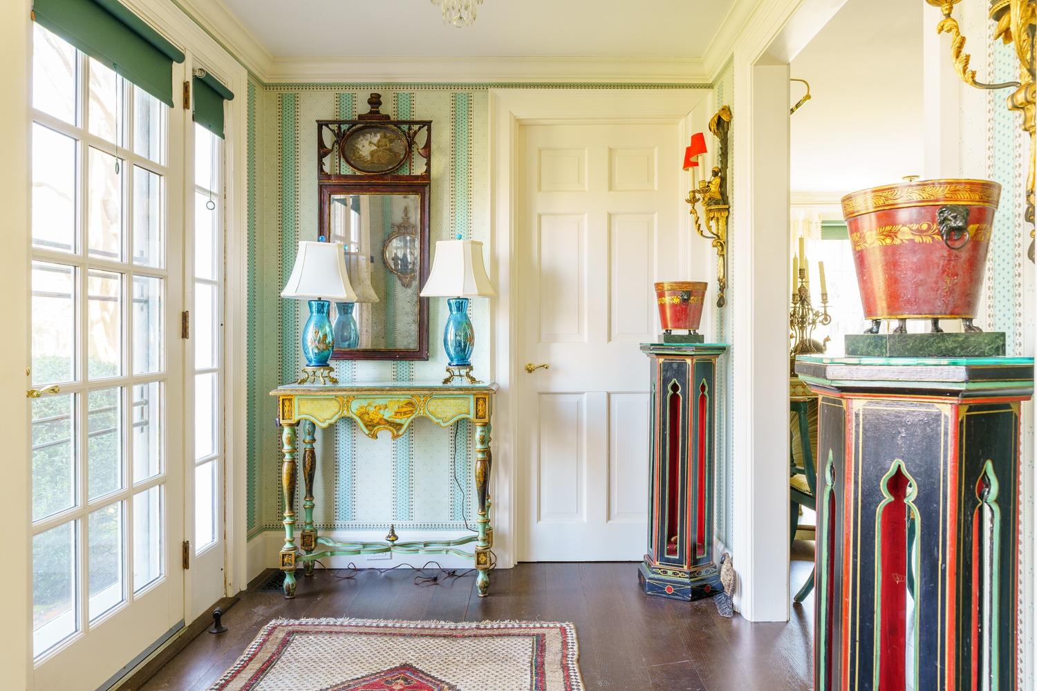 A Pair of Chinoiserie-Decorated Painted Pier Tables