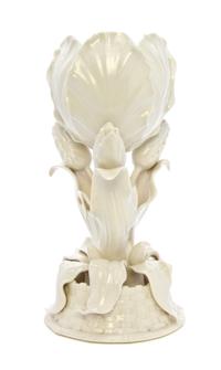 A Belleek Triple Tulip Vase, Height 12 3/4 inches.