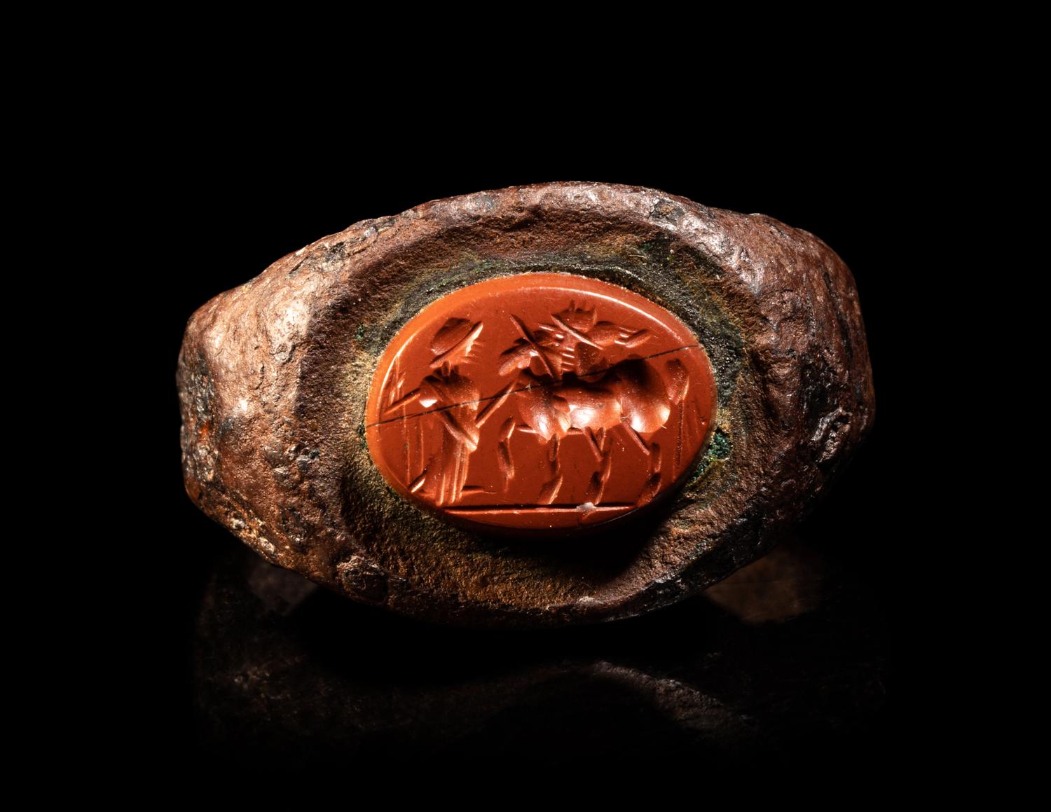 A Roman Iron and Red Jasper Finger Ring