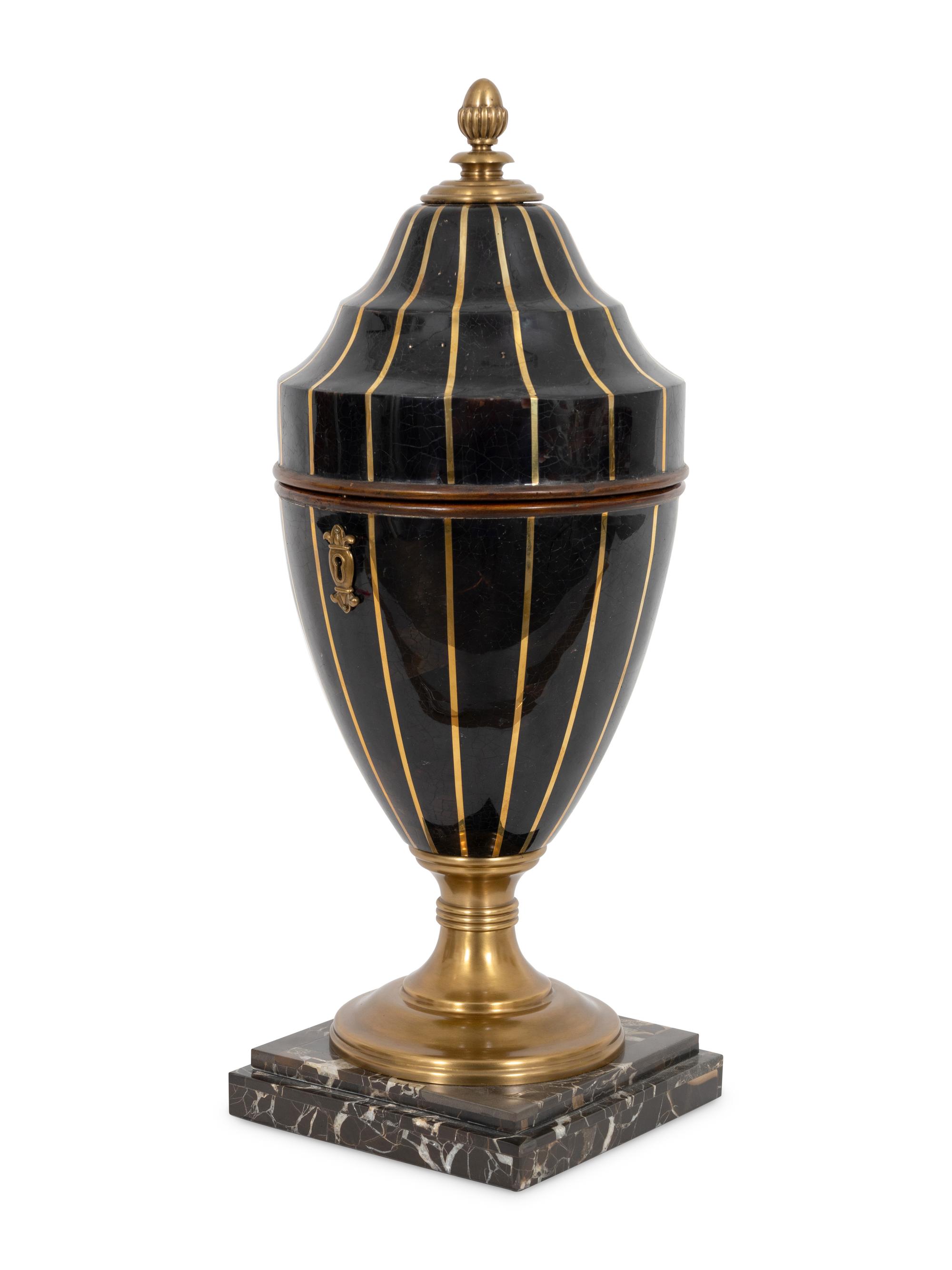 A Brass Mounted Penshell Urn