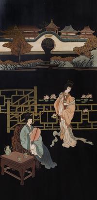 A Chinese Four-Panel Coromandel Lacquered Screen