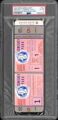 A 1959 World Series Game One Full Ticket - Sandy Koufax World Series Debut (PSA 6 EX-MT) - POP Four, Only Five Higher