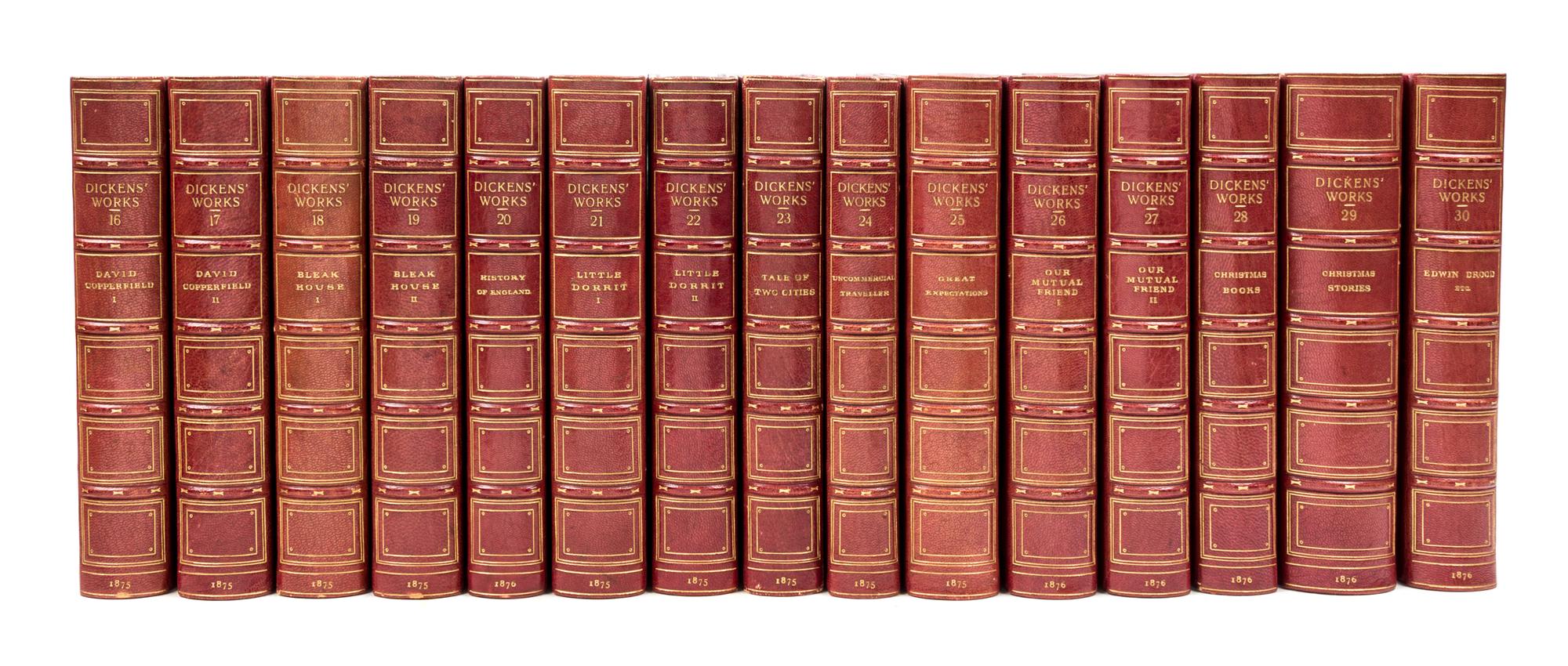 DICKENS, CHARLES. Works. London, 1874-76. 30 vols. Bound by Bayntun.