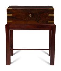 A George III Brass Mounted Walnut Writing Slope on a Later Stand