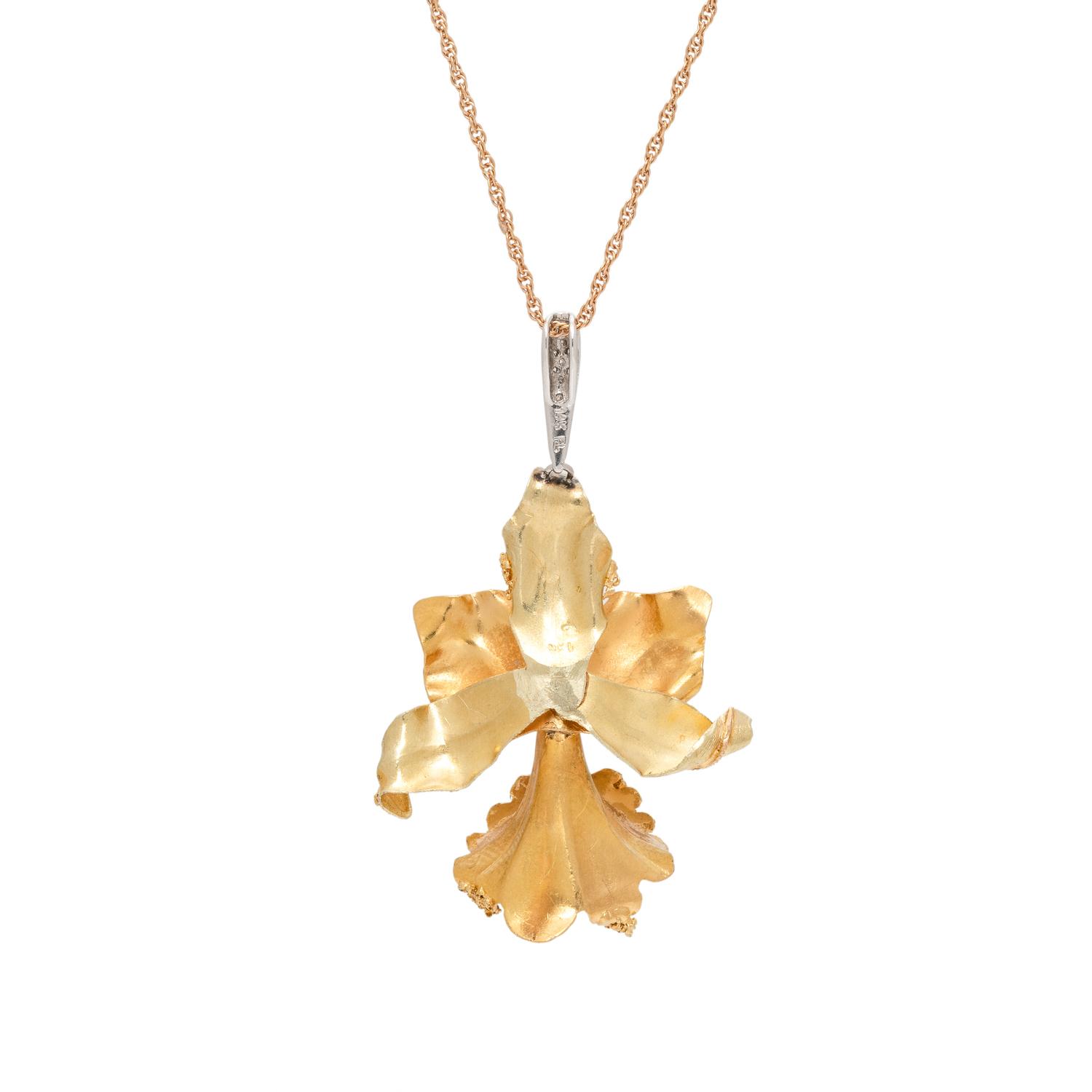 Yellow Gold, Diamond, and Cultured Pearl Flower Pendant Necklace