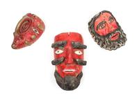 Three Central American Painted Wood Dance Masks Height 9 inches.
