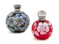 English, 19TH/20TH CENTURY, two silver mounted cameo glass perfume bottles, each of spherical form with floral decoration