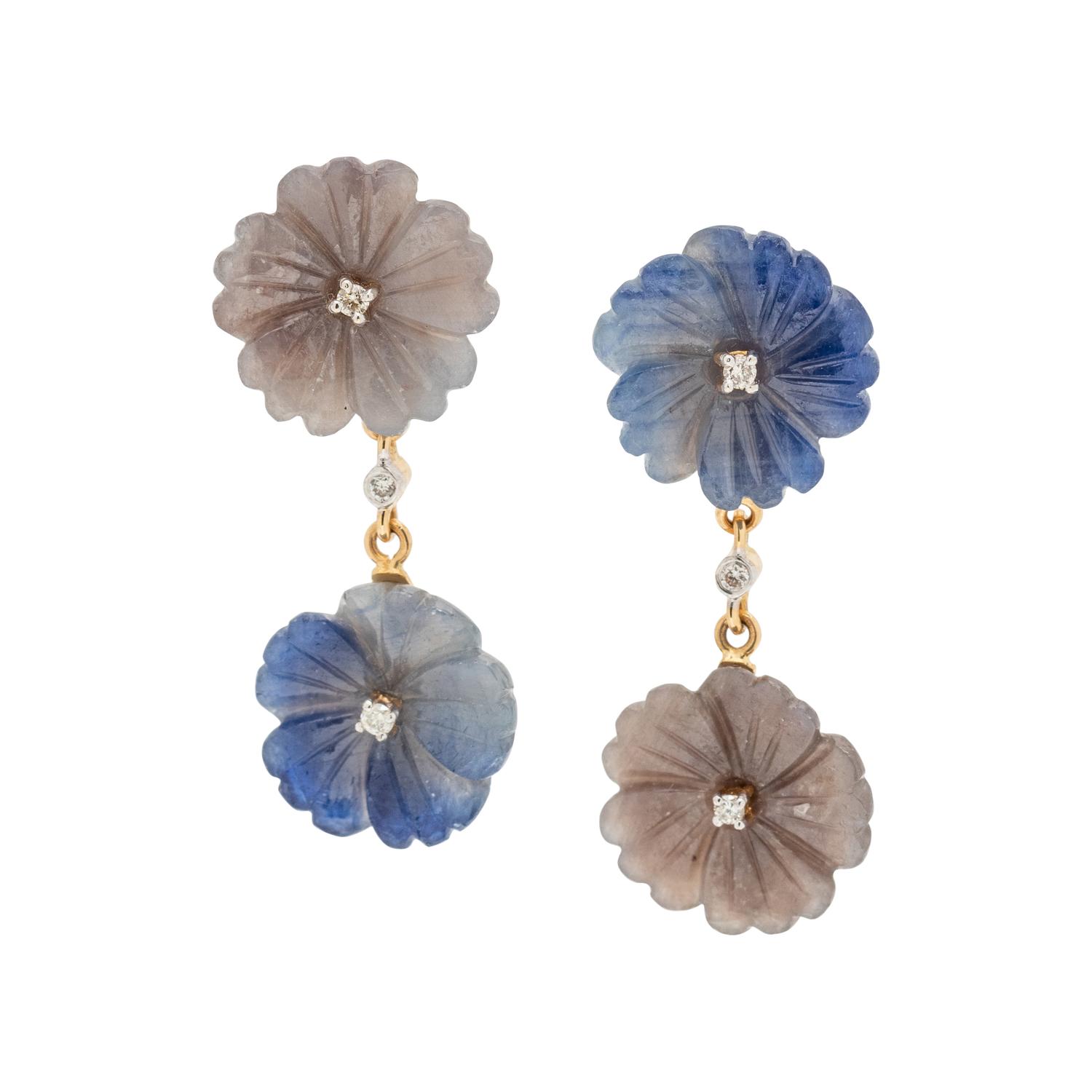 SAPPHIRE AND DIAMOND FLOWER EARRINGS