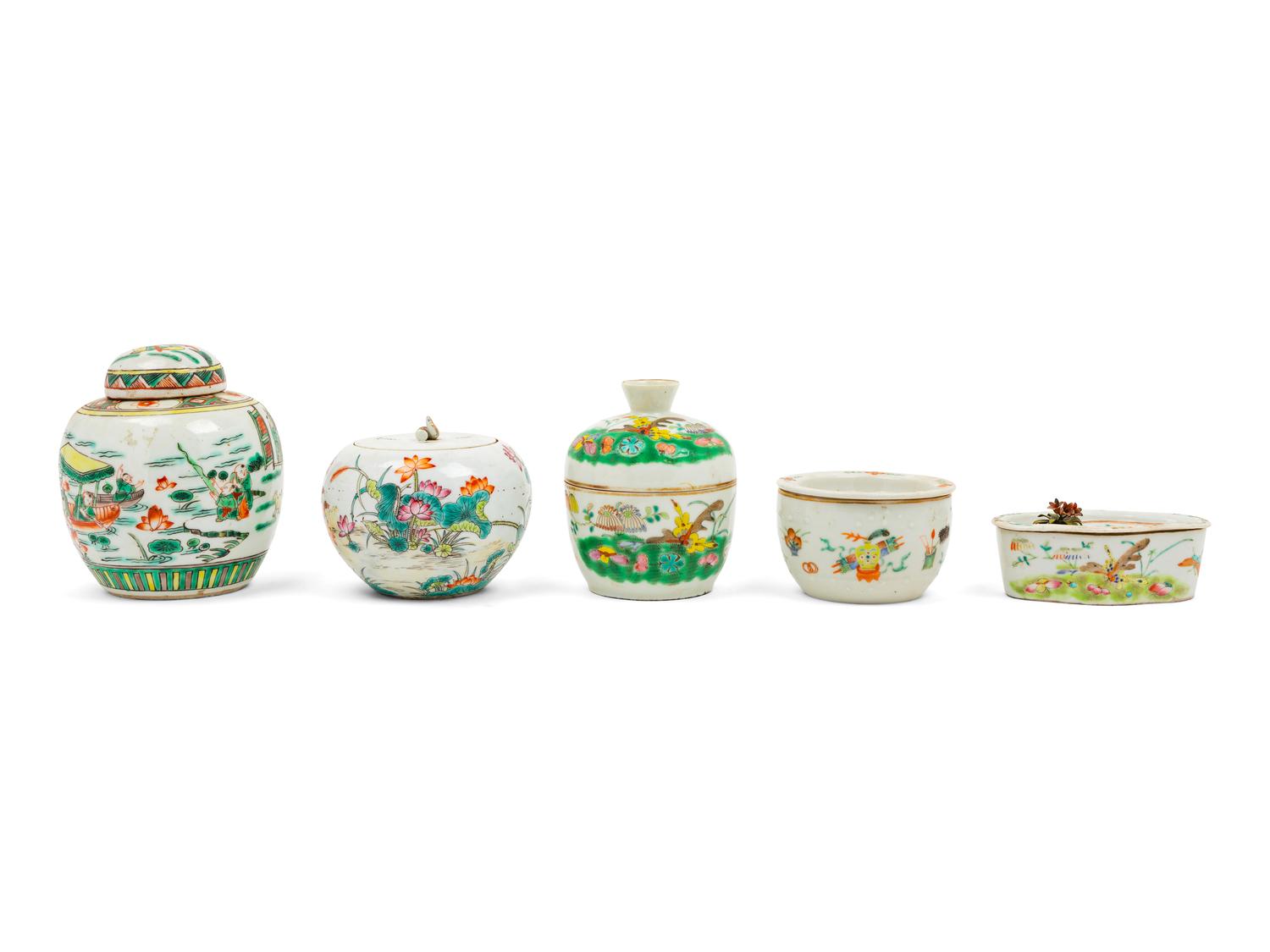 A Group of Five Chinese Famille Rose Porcelain Articles