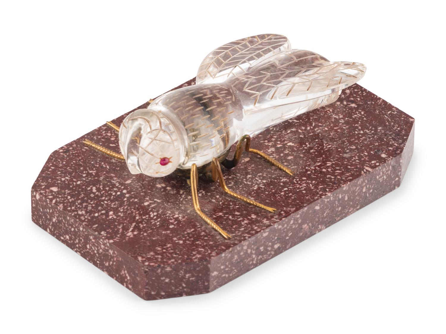 A Porphyry Mounted Gilt-Metal and Glass Insect Model