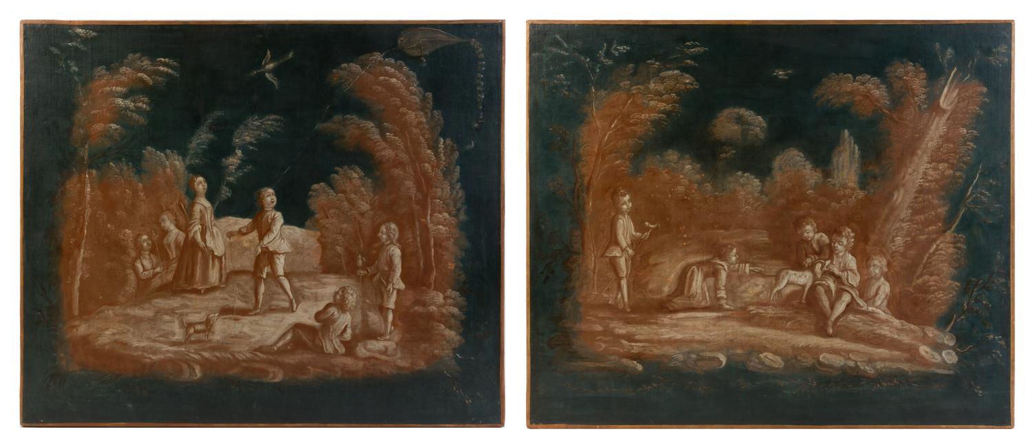 A Pair of Continental Painted Panels 30 1/2 x 36 5/8 inches.