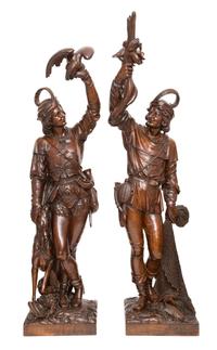 Jean Paul Mazaroz, (French, b. 1823), A pair of sculptures, Hunter with Sparrow Hawk and Fisherman