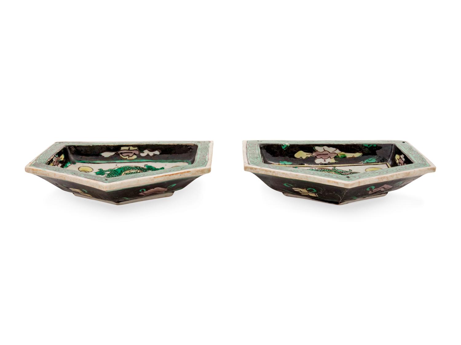 A Pair of Chinese Famille Verte 'Dragon' Porcelain Sweetmeat Dishes
