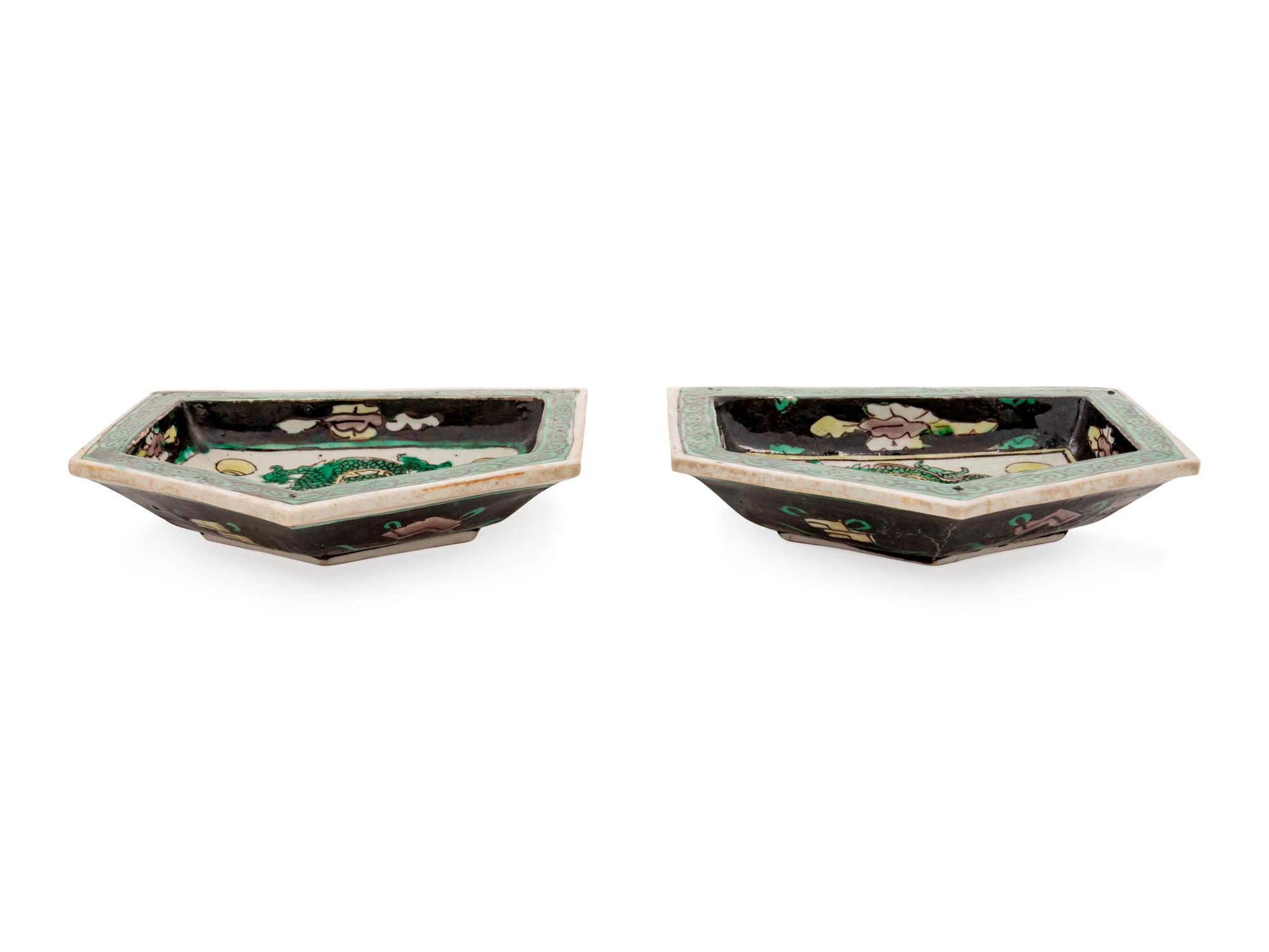 A Pair of Chinese Famille Verte 'Dragon' Porcelain Sweetmeat Dishes