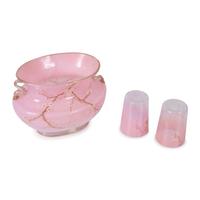 A Pink Glass Jardiniere and a Pair of Tumblers, attributed to Loetz