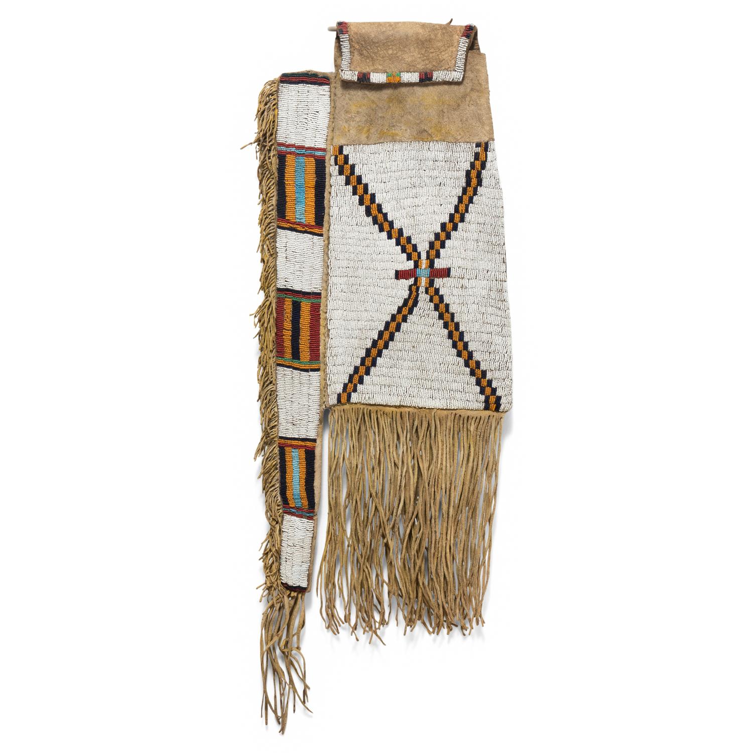 Ute Beaded Buffalo Hide Tobacco Bag, with Pipe Holder