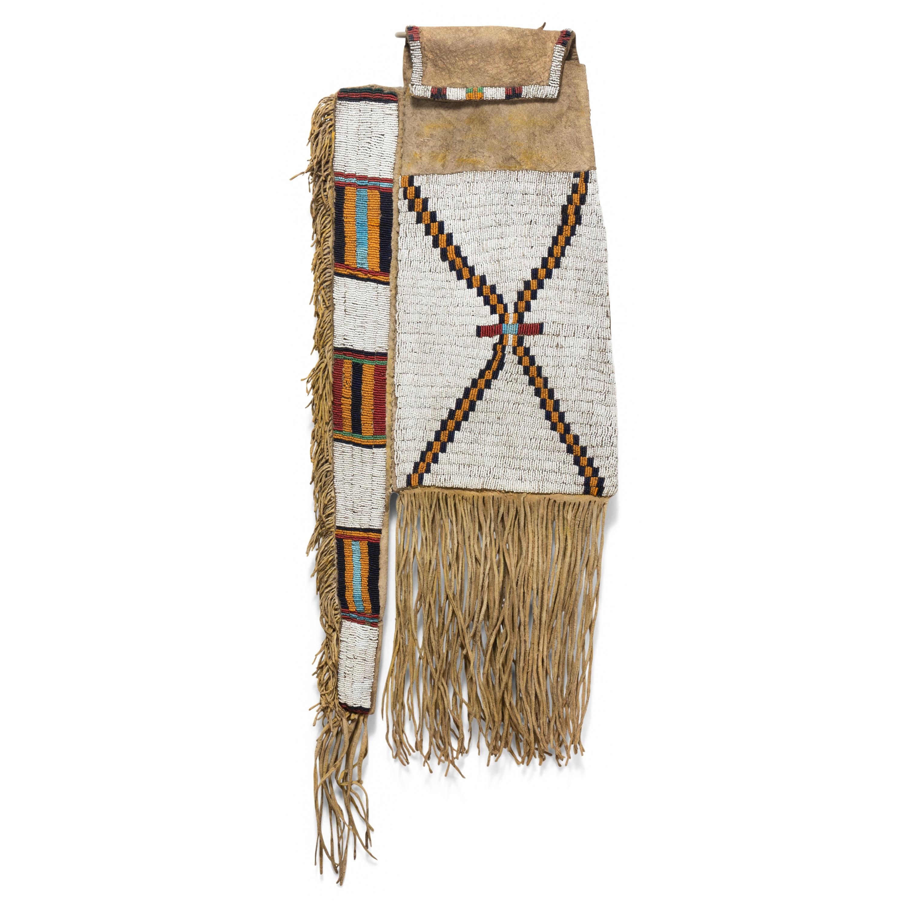 Ute Beaded Buffalo Hide Tobacco Bag, with Pipe Holder