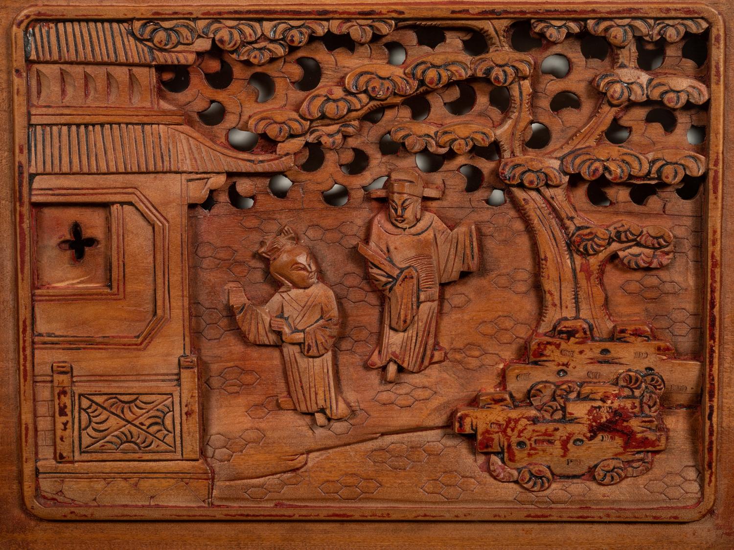 A Pair of Chinese Carved Wood Panels