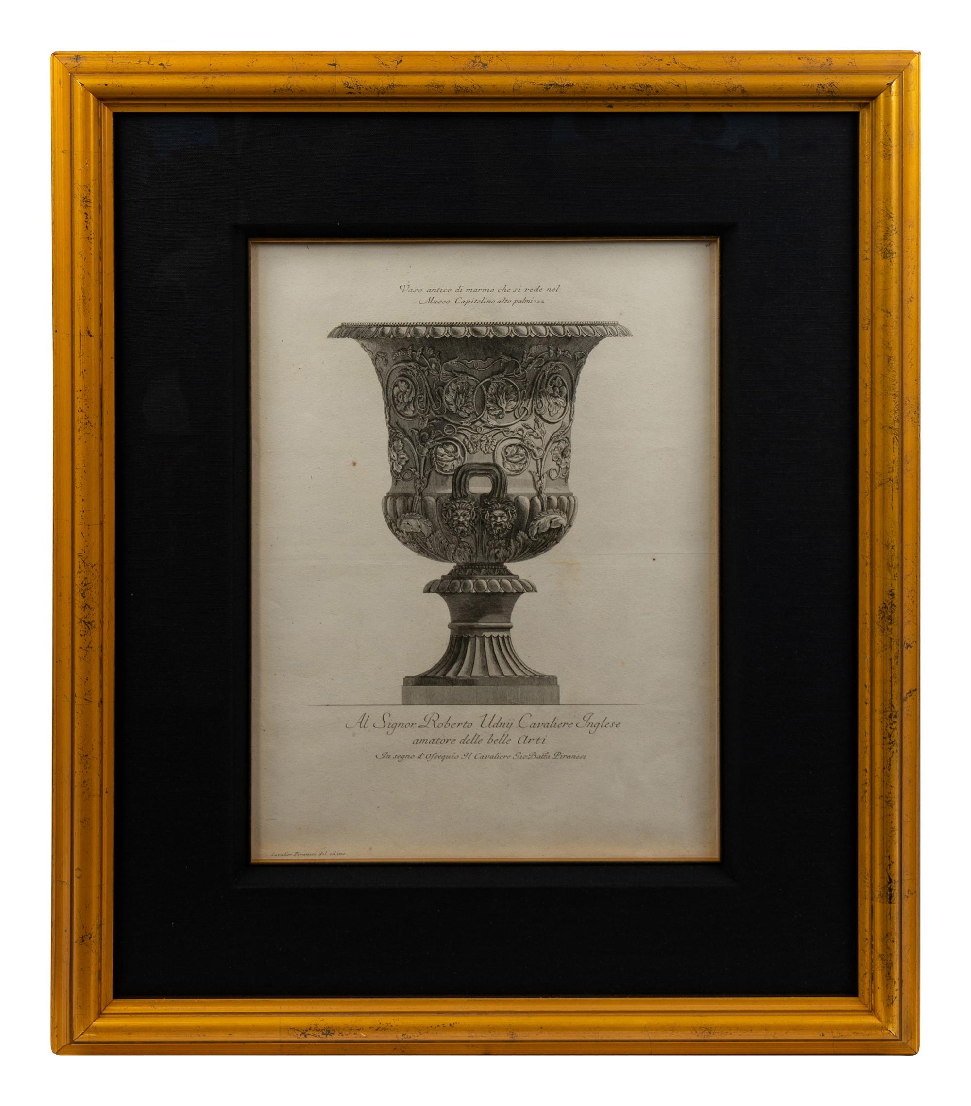 An Italian Engraving of a Marble Vase from the Pallazzo Barberini by Giovanni Batista Piranesi — 19TH CENTURY