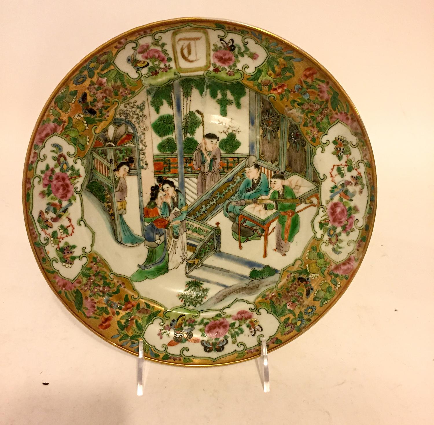 A Rose Medallion Porcelain Plate. Diameter 10 inches.