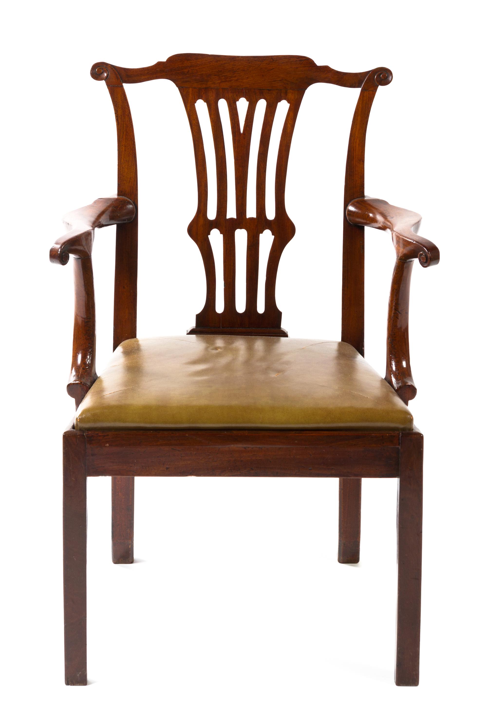 A George III Walnut Open Armchair Height of first 37 3/4 inches.