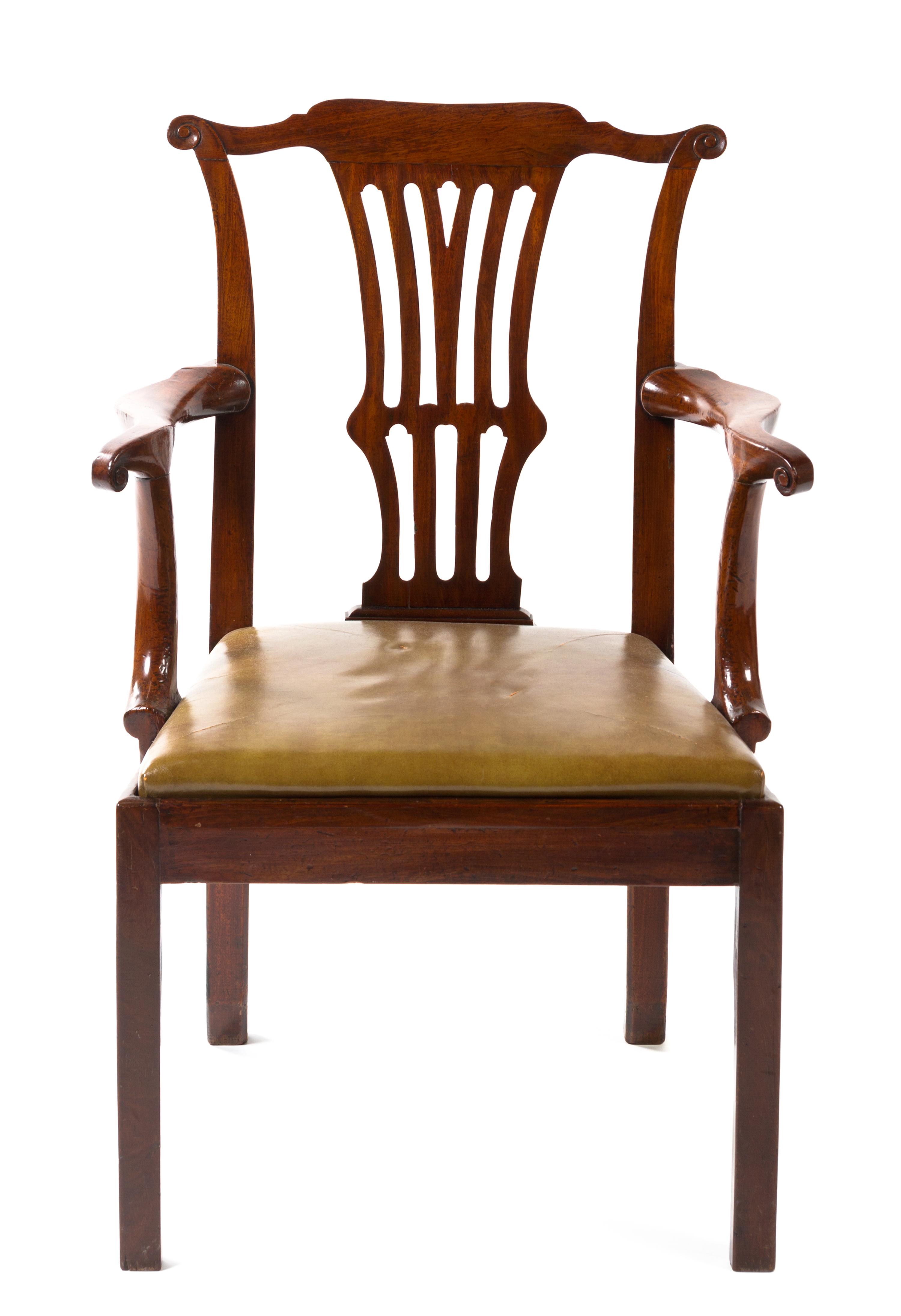 A George III Walnut Open Armchair Height of first 37 3/4 inches.