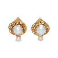 ELIZABETH GAGE, YELLOW GOLD, CULTURED PEARL AND DIAMOND EARCLIPS