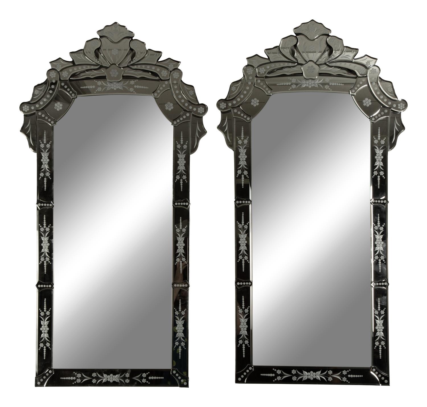 A Pair of Venetian Style Etched Glass Pier Mirrors — 20TH/21ST CENTURY