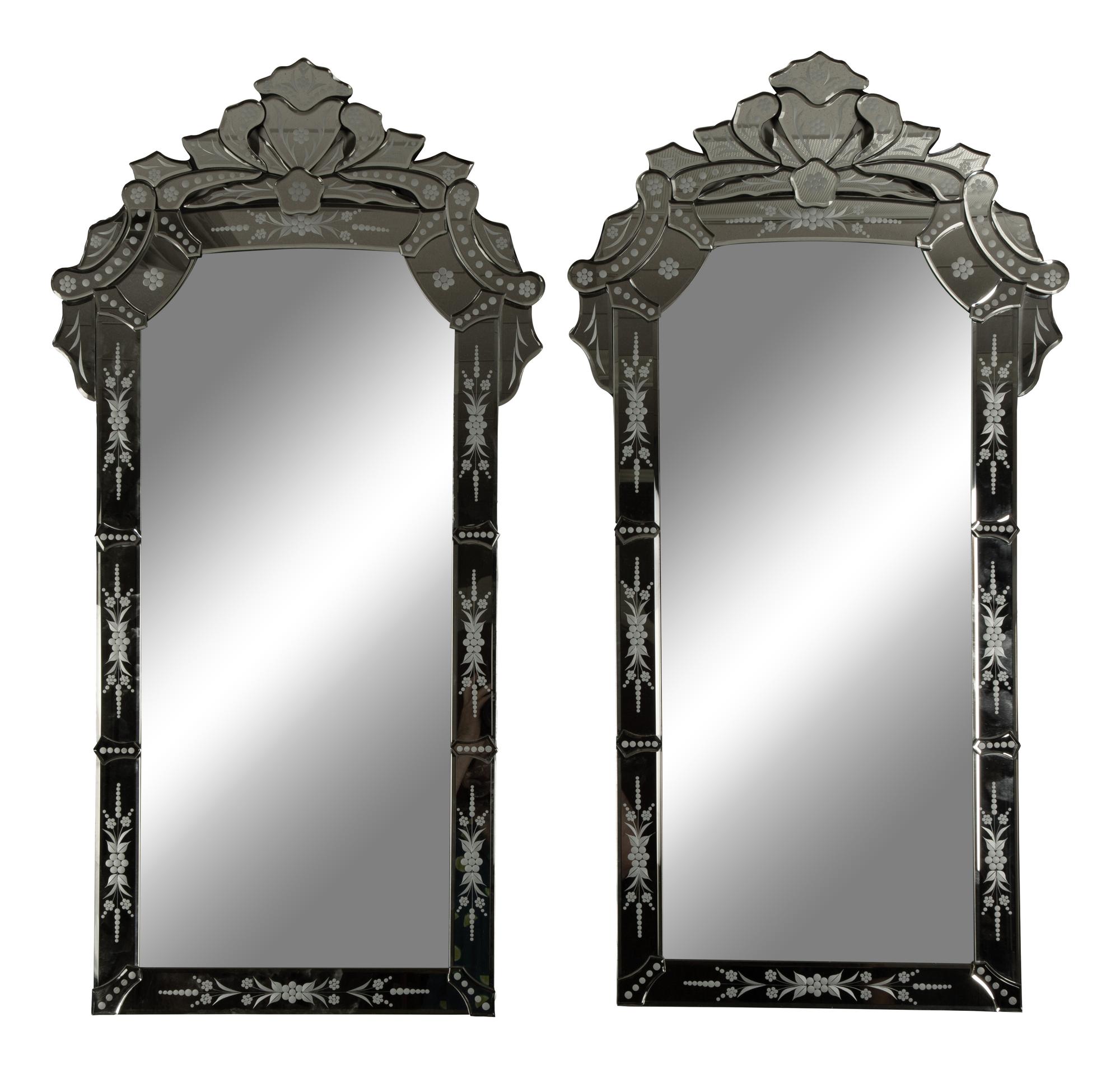 A Pair of Venetian Style Etched Glass Pier Mirrors — 20TH/21ST CENTURY