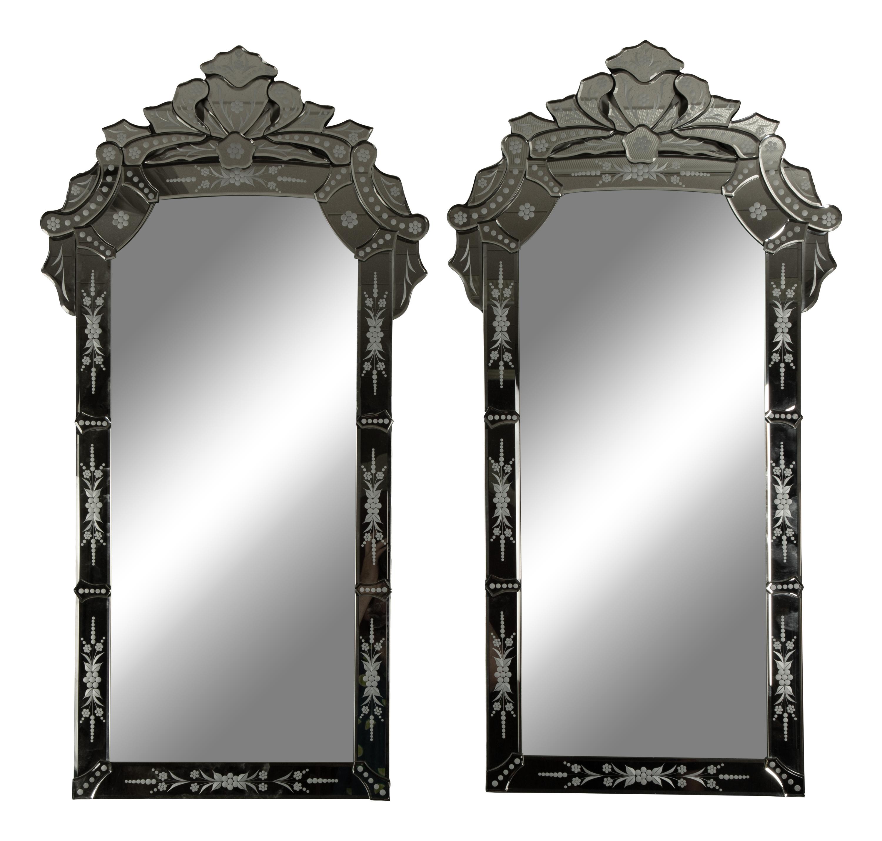 A Pair of Venetian Style Etched Glass Pier Mirrors — 20TH/21ST CENTURY