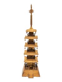 A Chinese Gilt-Metal Model of a Pagoda