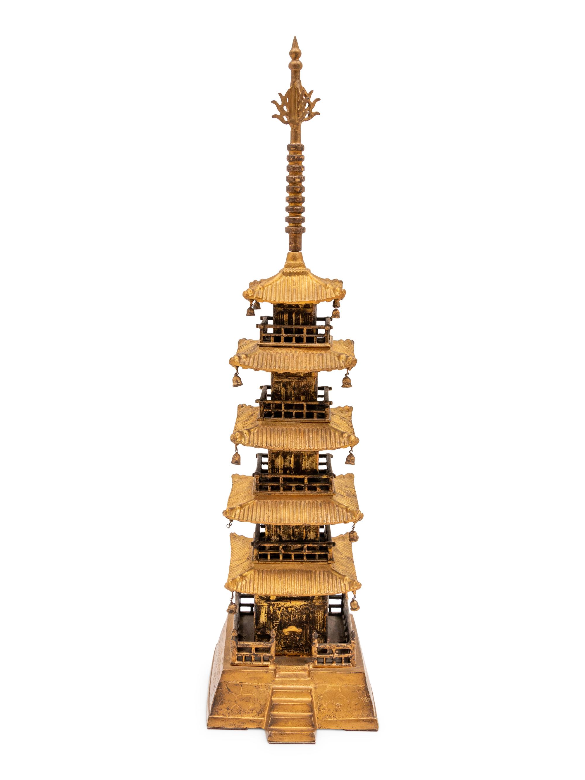 A Chinese Gilt-Metal Model of a Pagoda
