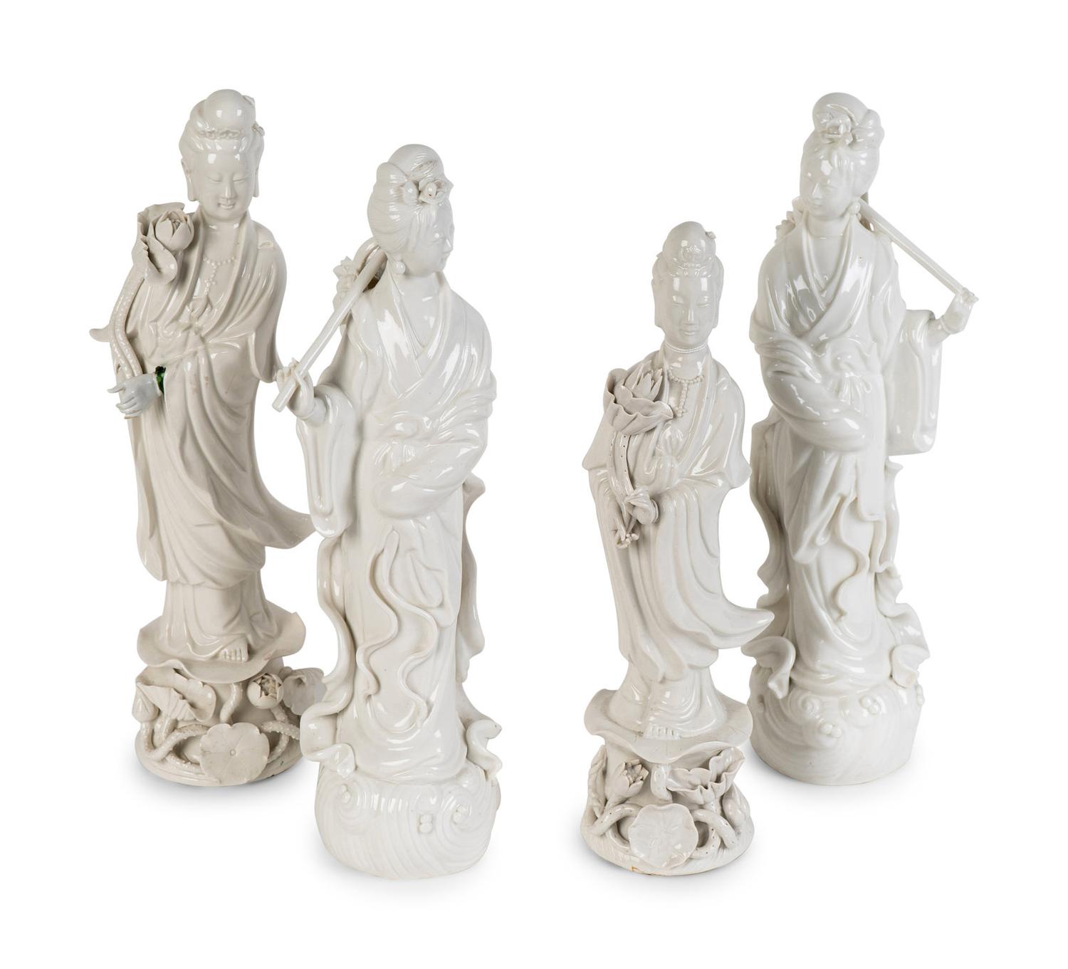 Four Chinese Blanc-de-Chine Porcelain Figures