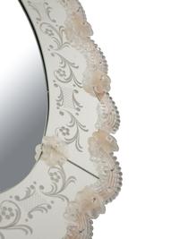 A Venetian Etched Glass Oval Mirror with Floral Accents