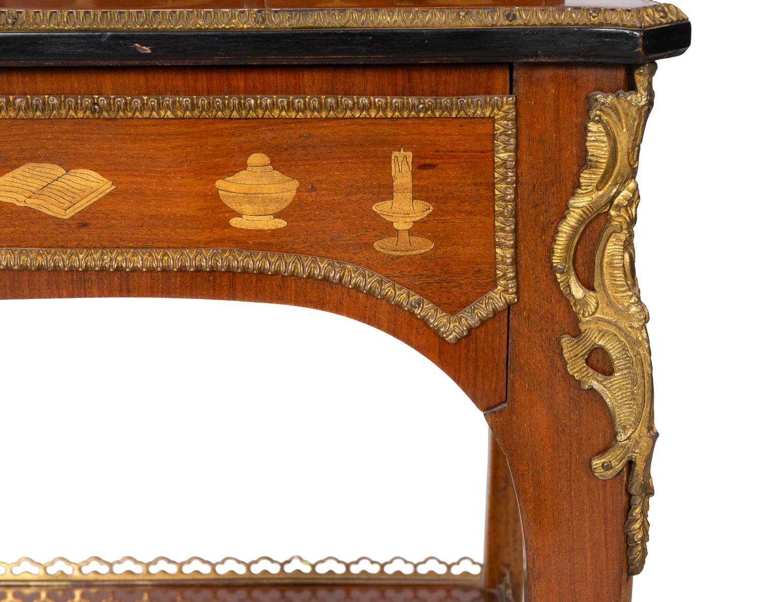A Louis XV Style Gilt Bronze Mounted Marquetry Bonheur Du Jour