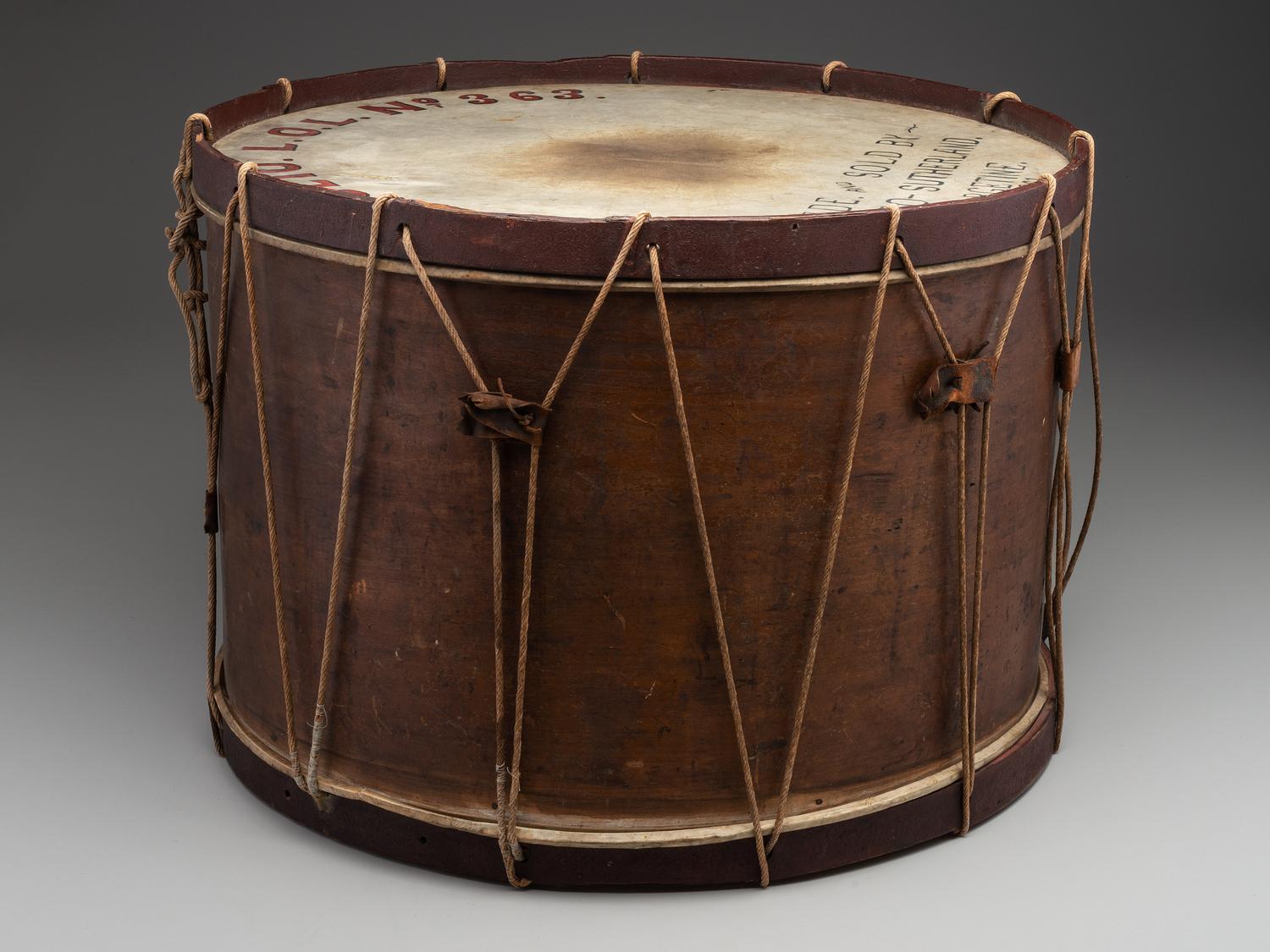 [CIVIL WAR]. Painted bass drum. Manufactured by George G. Sutherland, Argentine, [MI], 1861.