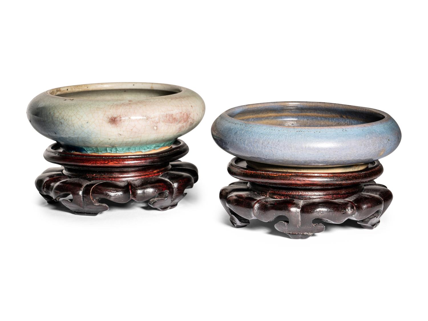 Three Porcelain Monochrome Glazed Circular Brush Washers