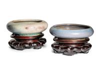Three Porcelain Monochrome Glazed Circular Brush Washers
