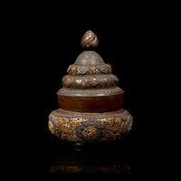 A Tibetan Silver Mounted and Parcel Gilt Copper Reticulated Censer and Cover 西藏嵌銀鎏金銅蓋爐