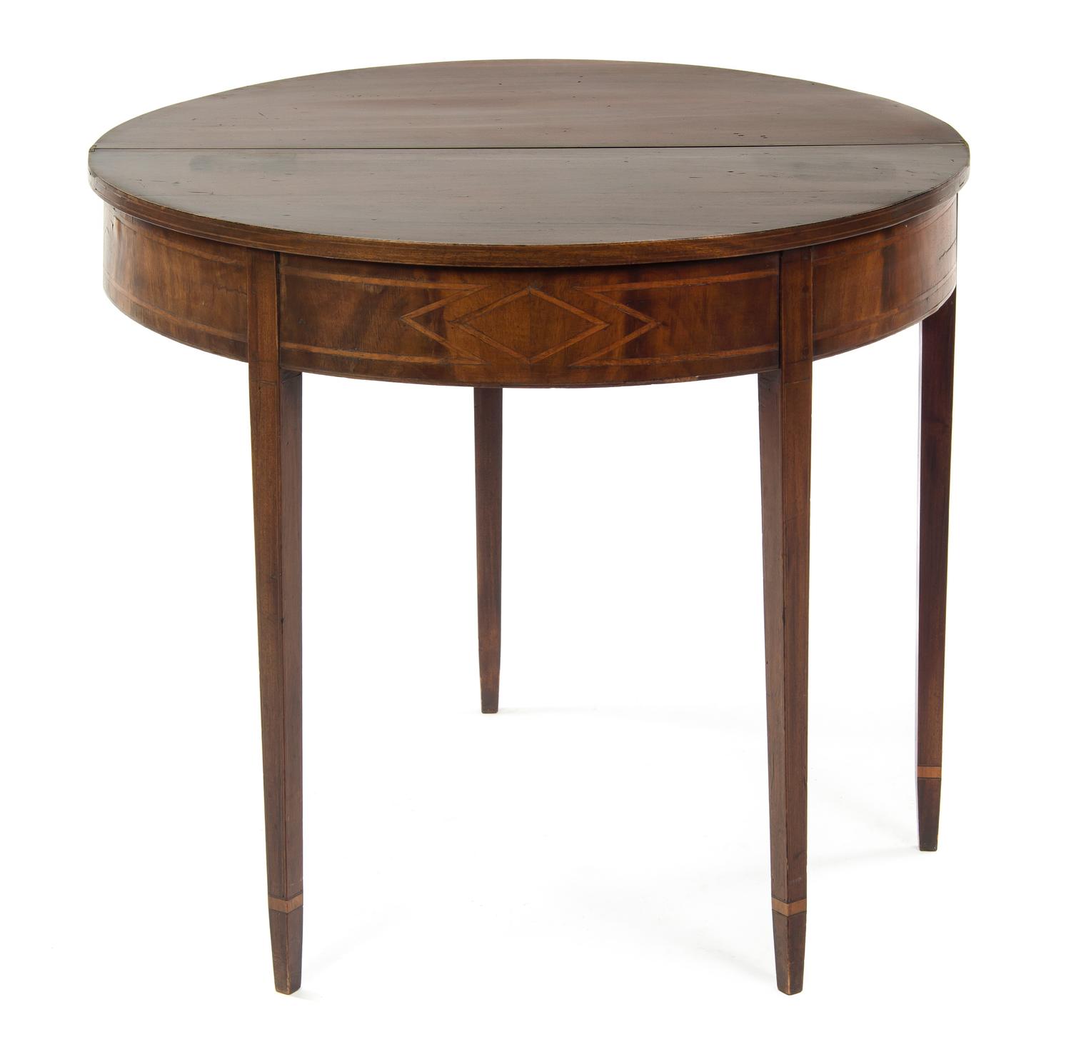 An American Mahogany Flip-Top Table, LATE 19TH CENTURY, Height 29 3/4 x width 35 1/2 x depth 47 1/2 inches. — 19TH CENTURY,