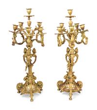 A Pair of French Gilt Bronze Six-Light Candelabra