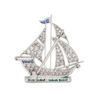 ART DECO, DIAMOND, EMERALD AND SAPPHIRE SAILBOAT BROOCH