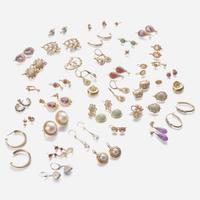 A Large Collection of 14K Gold and Gemstone Earrings