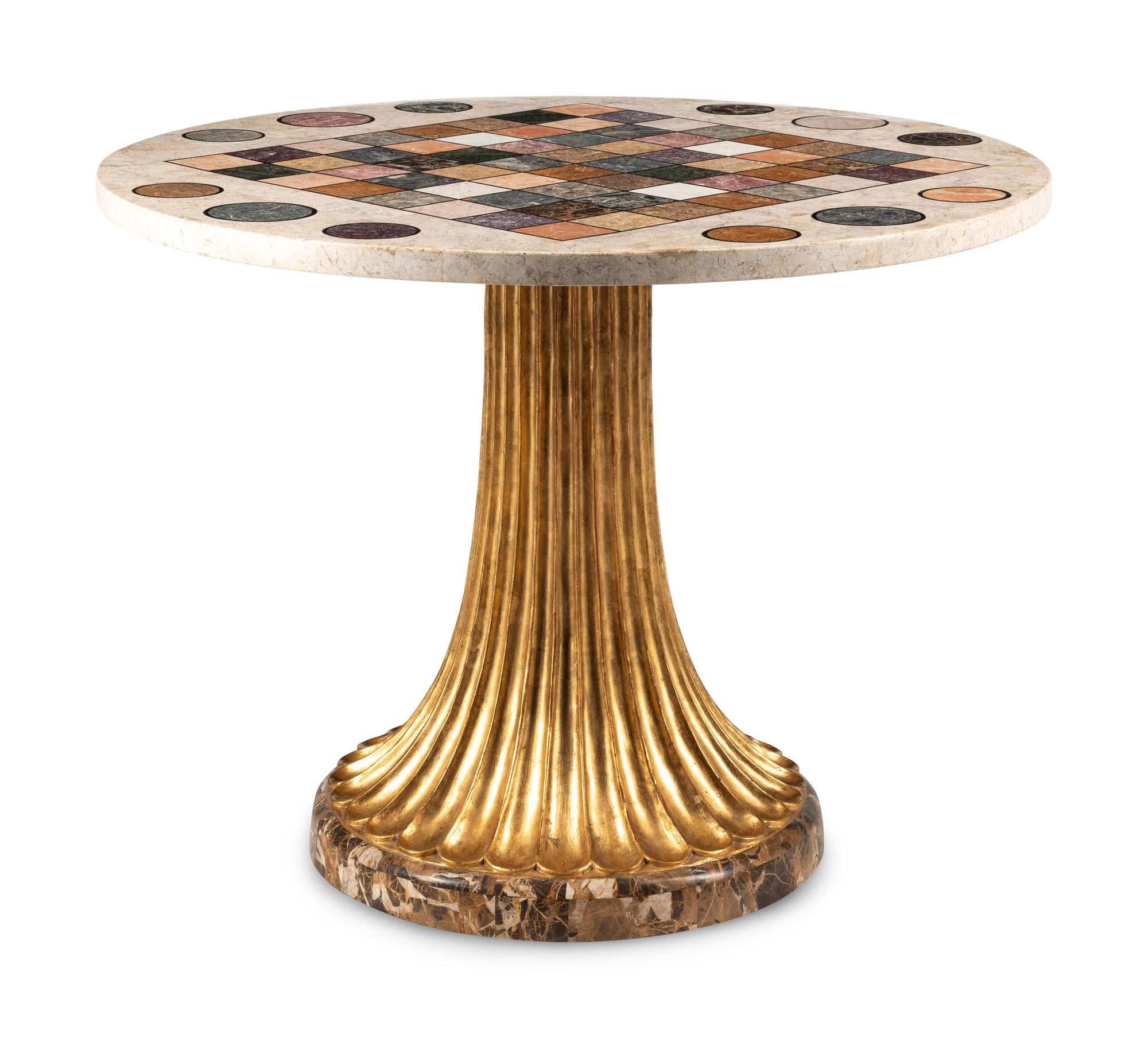 A Continental Parcel Gilt Specimen Marble Game Table