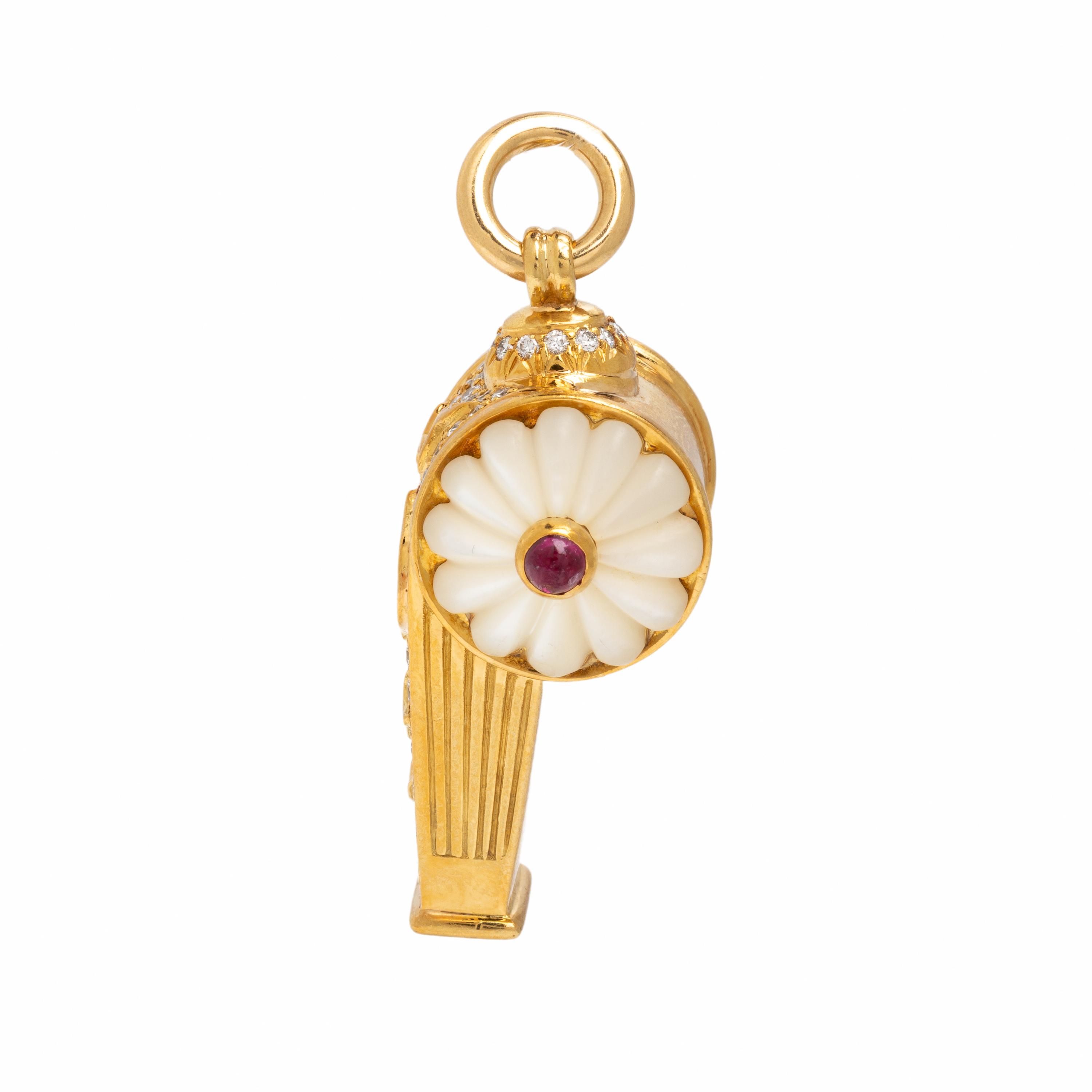 Harry Winston, Diamond, Mother-of-Pearl, Ruby and Yellow Gold Whistle Pendant