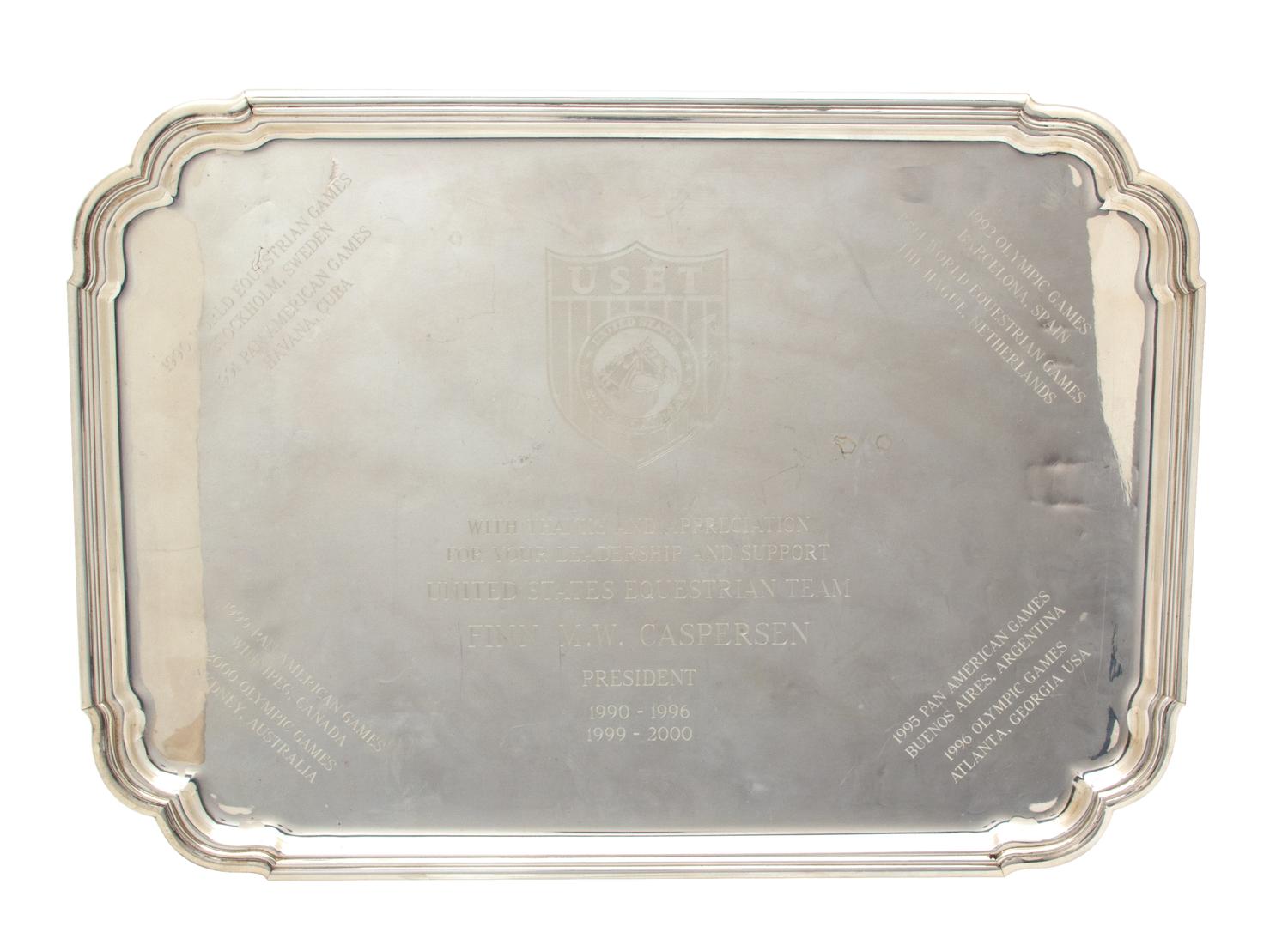 An American Engraved Silver Tray, Tiffany & Co., New York, NY, 20th Century, from the U.S. Equestrian Team