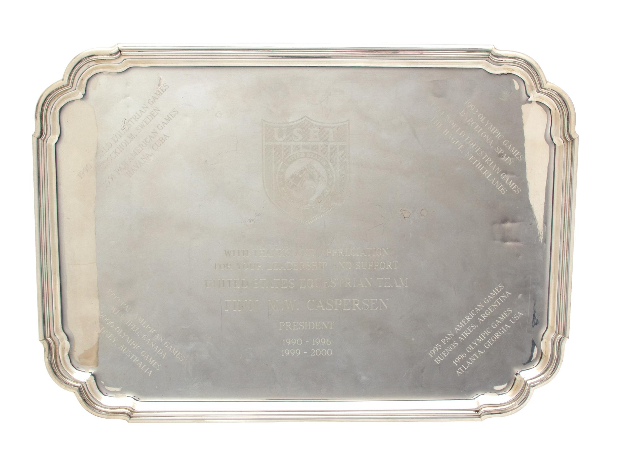 An American Engraved Silver Tray, Tiffany & Co., New York, NY, 20th Century, from the U.S. Equestrian Team