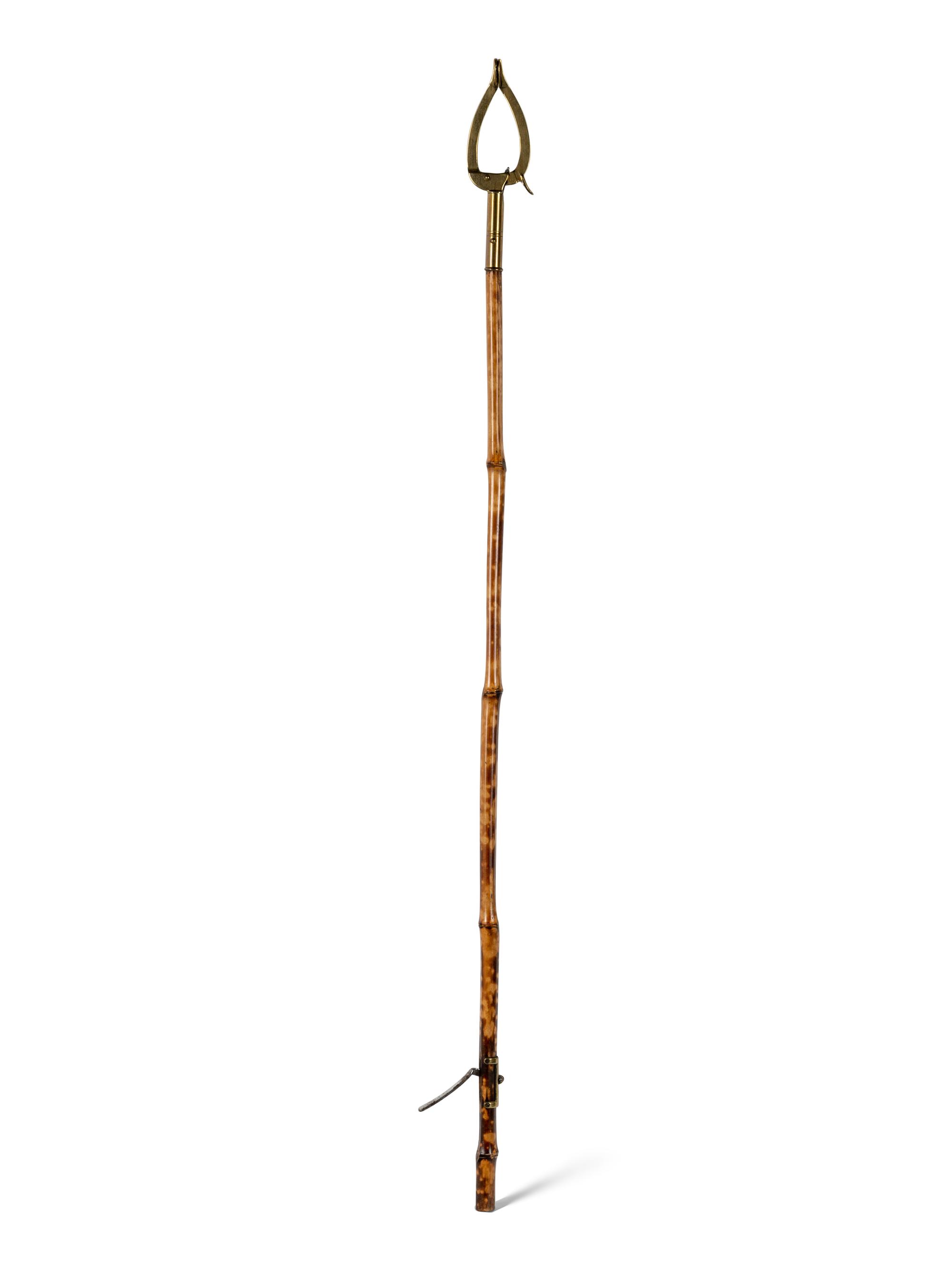 A Victorian Brass Mounted Bamboo Reaching Clamp