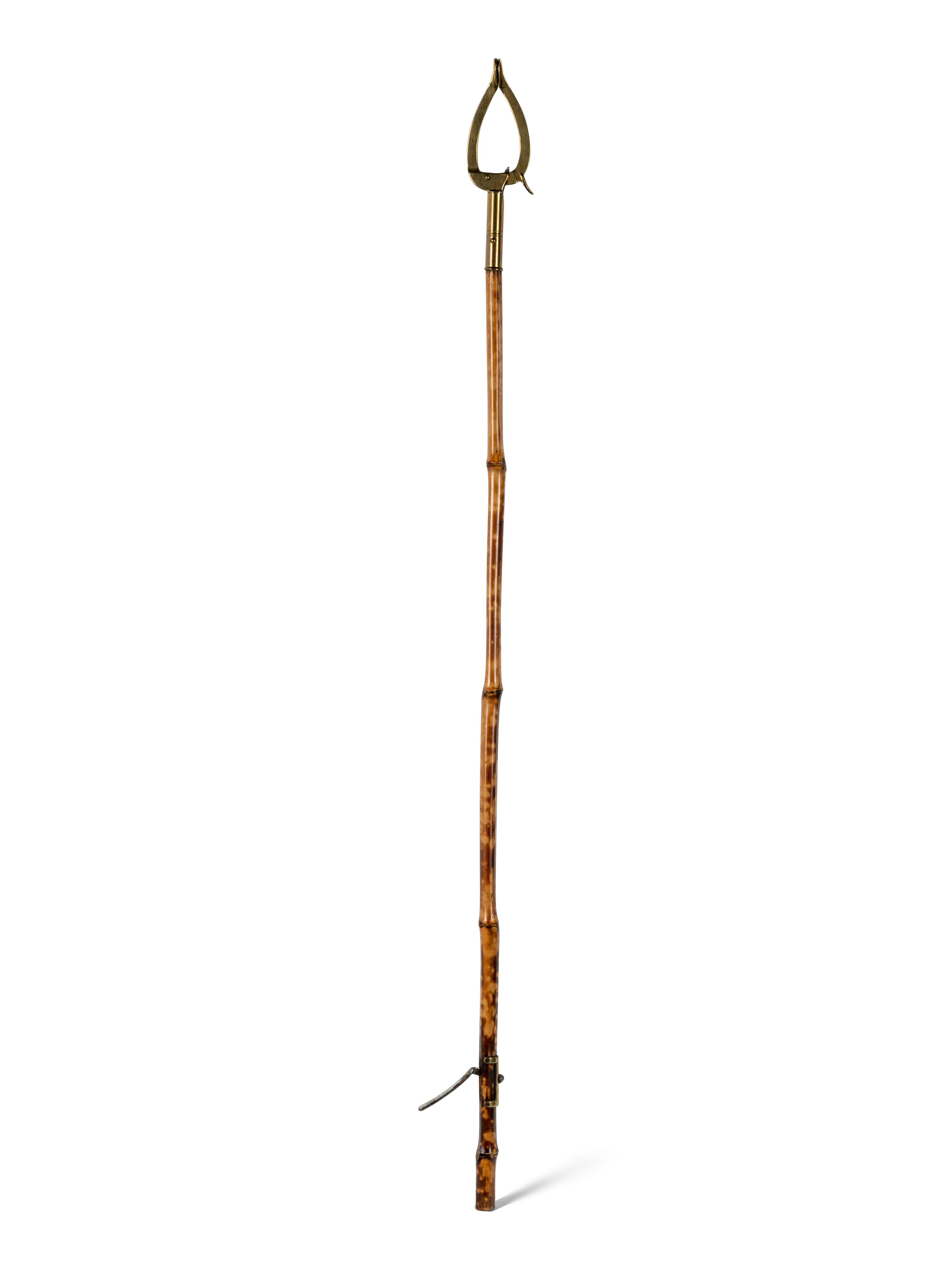 A Victorian Brass Mounted Bamboo Reaching Clamp