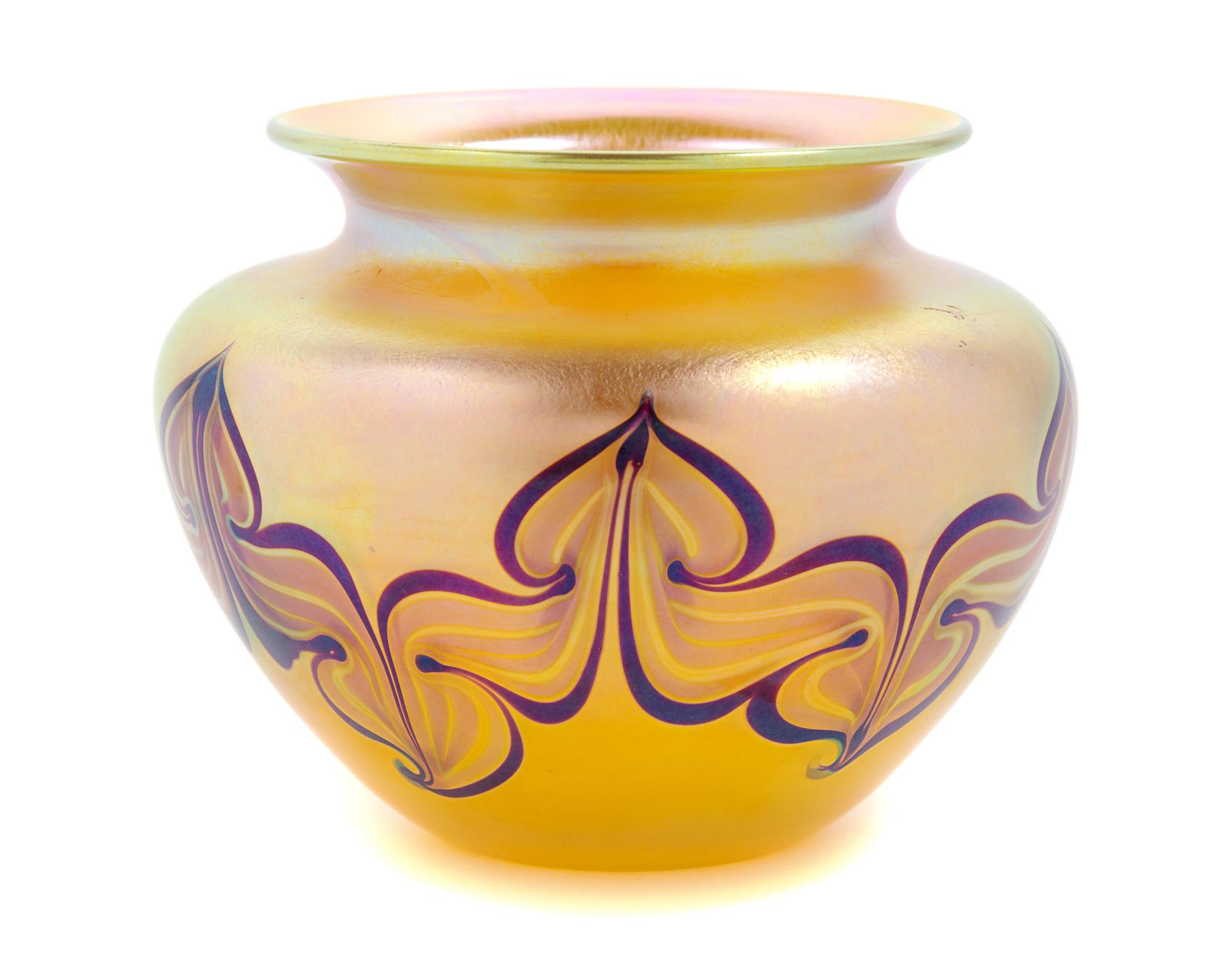 Tiffany Studios, America, Early 20th Century, Iridescent Vase with Pulled Decoration
